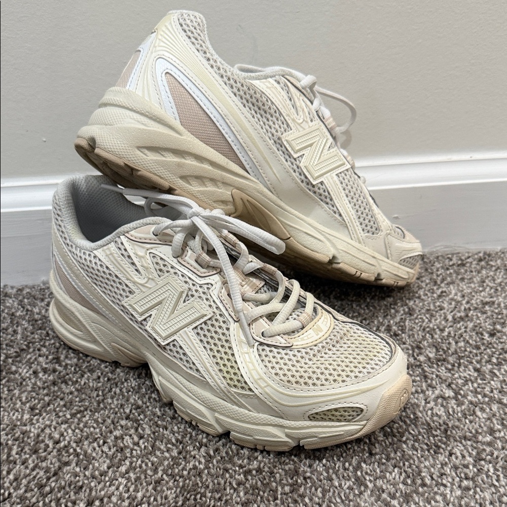 New Balance Women's Beige and White Sneakers